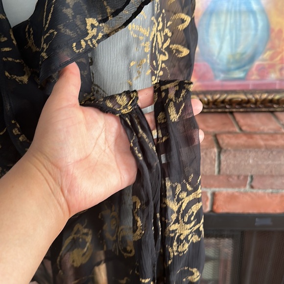 Lauren Ralph Lauren Black/Gold Sheer Wrap Women’s Blouse Size 10 - Picture 3 of 10